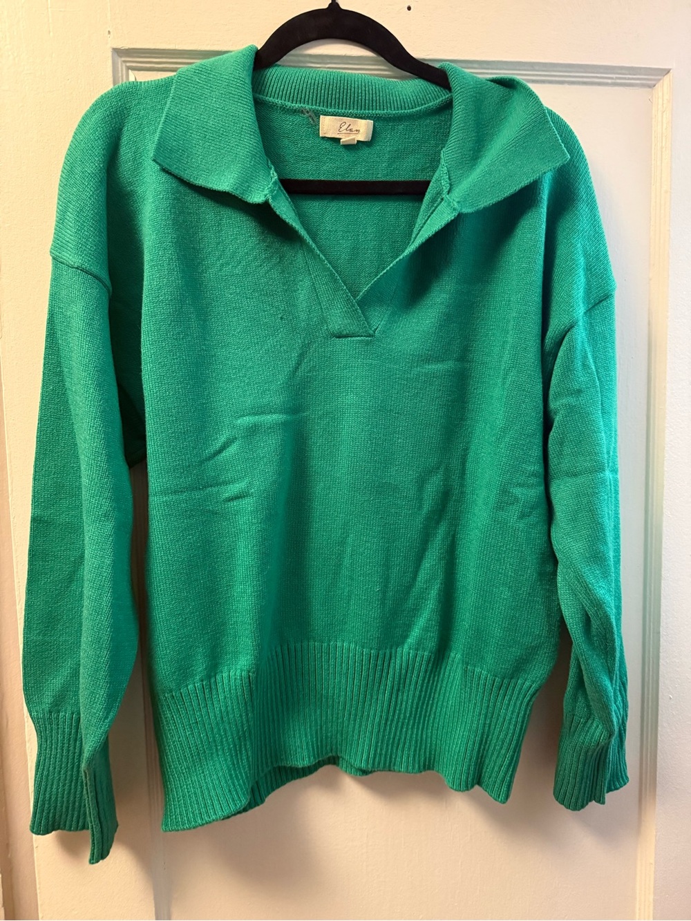 Elan Green V-Neck Open Collar Sweater